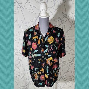 Ms Interpret VTG Black Floral Printed Button Front Shirt
